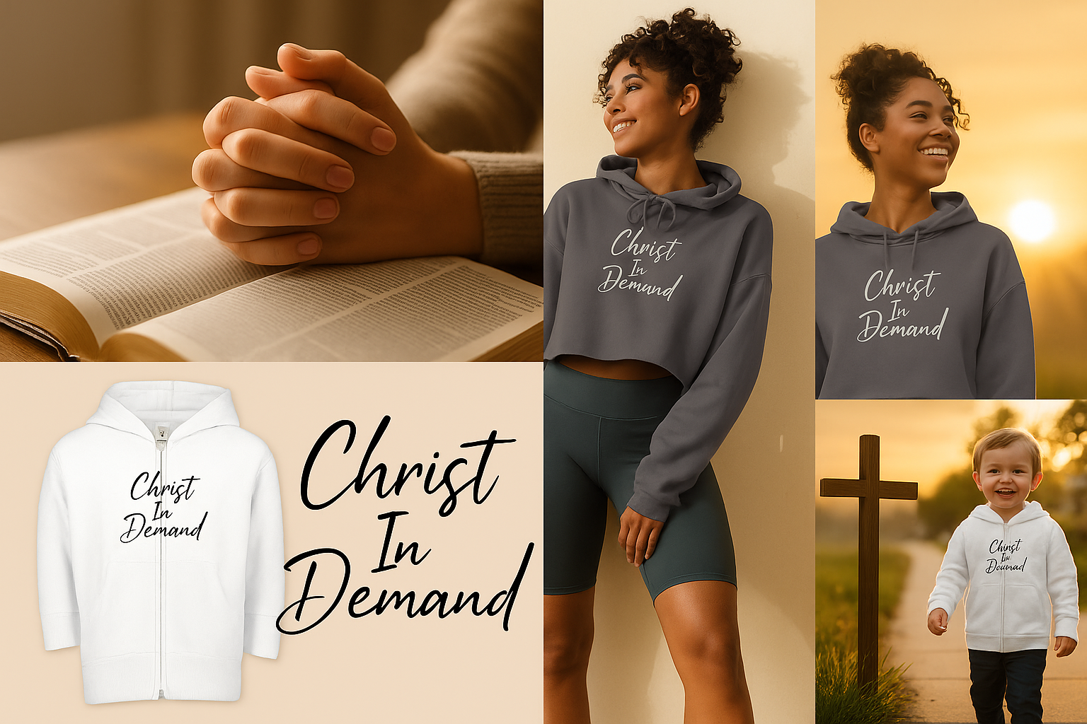 Youth Christian hoodie collection banner with actual Christ In Demand products
